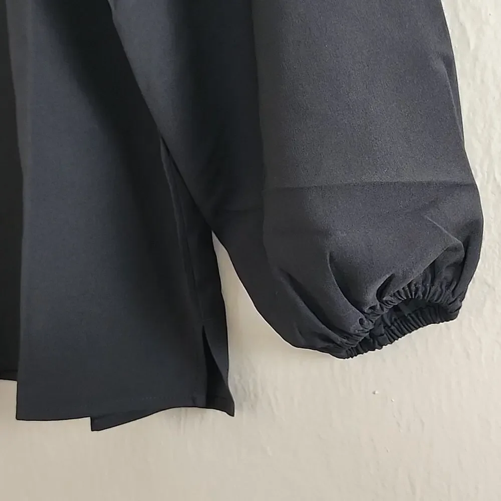 J. Crew Black Puff Sleeve Top Satin Back Crepe Keyhole Blouse NWT Small Tall ST